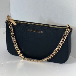 MICHAEL Michael Kors Jet Set Black Leather Purse with Gold Chain NWT